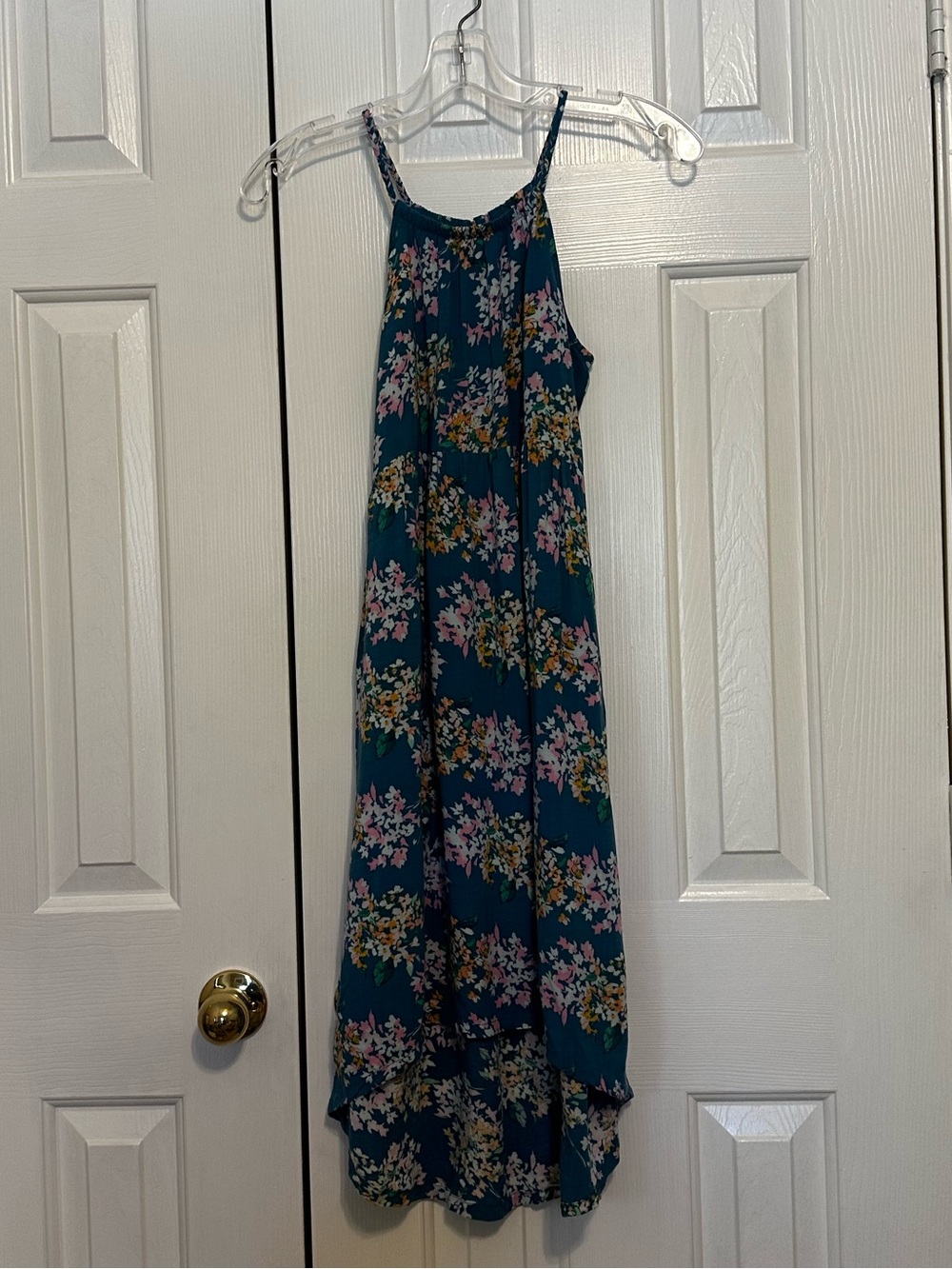 Old Navy Teal Floral Sundress with Spaghetti Straps